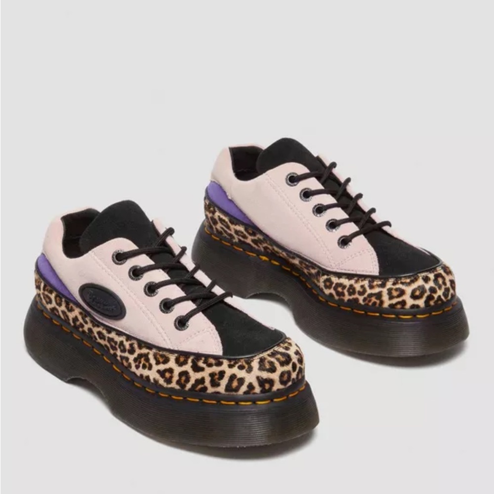 New Dr. Martens BUZZ 5-Eye Leopard & Suede Platform Shoes - Picture 10 of 16